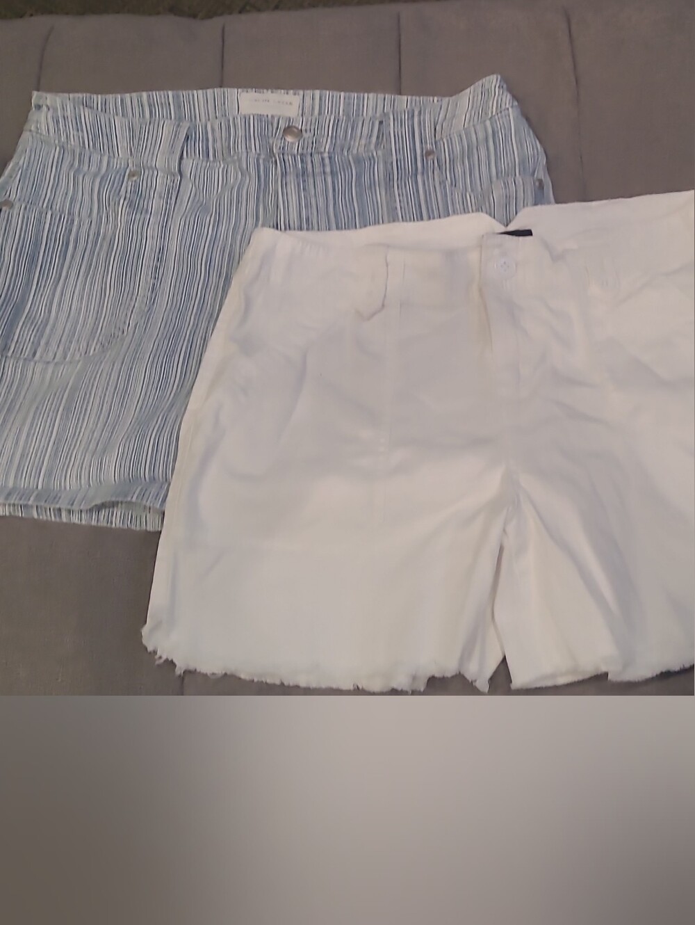 Women's White Denim Shorts & Blue Striped Cotton Shorts - Twin Pack